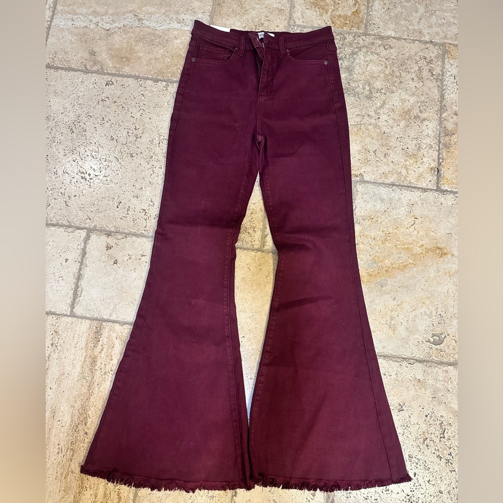 Sneak Peek Maroon Wide-Leg Flare Jeans